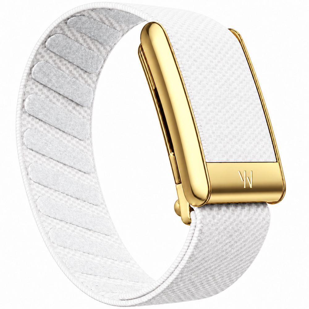 WHOOP 5.0 Woven Strap - White with Gold Buckle
