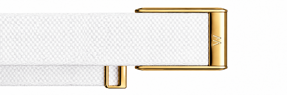 WHOOP 5.0 Woven Strap - White with Gold Buckle